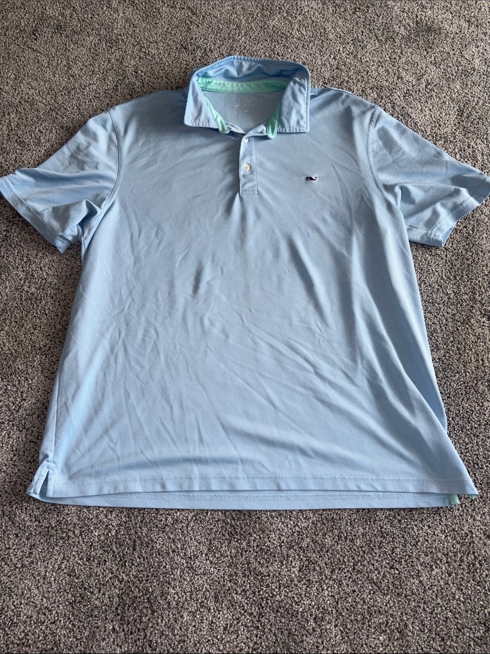Vineyard Vines Light Blue Polo with Mint Inner Collar